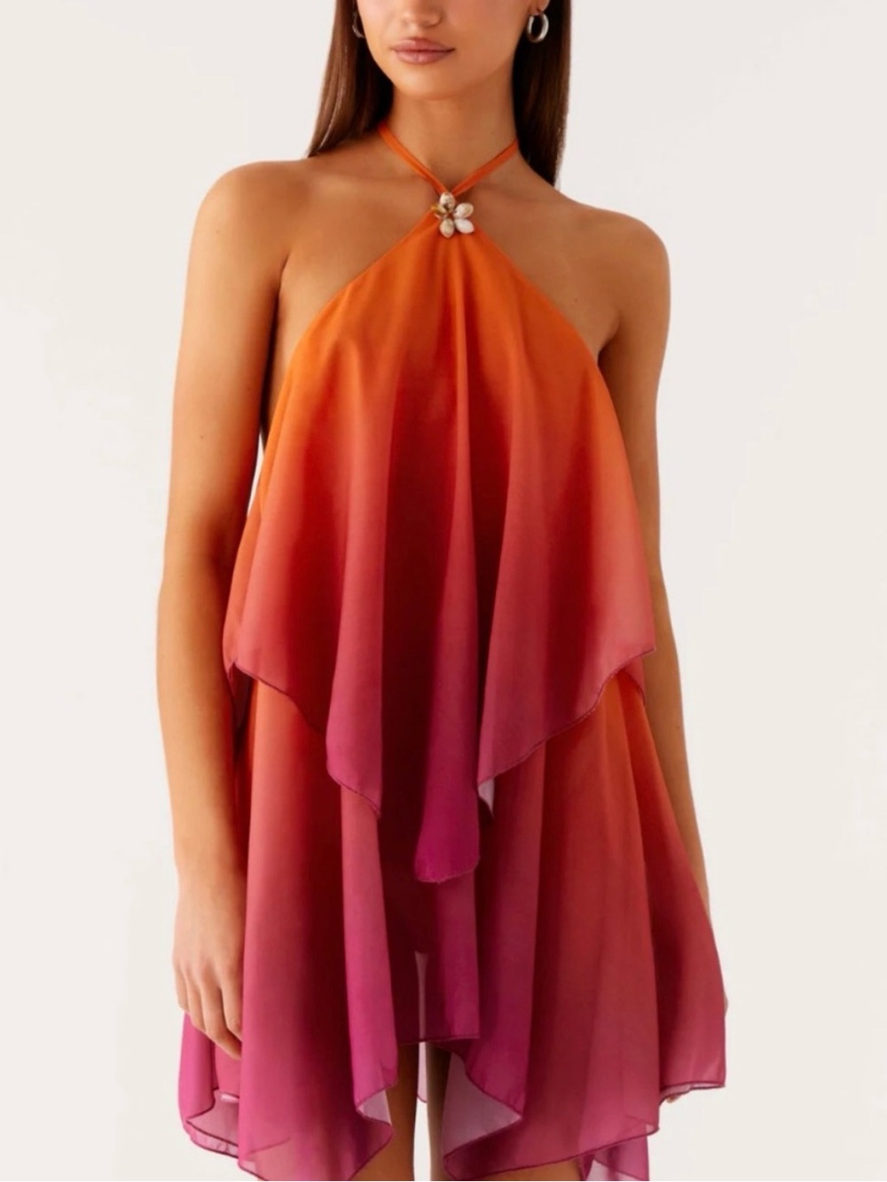 Peppermayo | Orange to Pink Ombre Asymmetrical Halter Dress